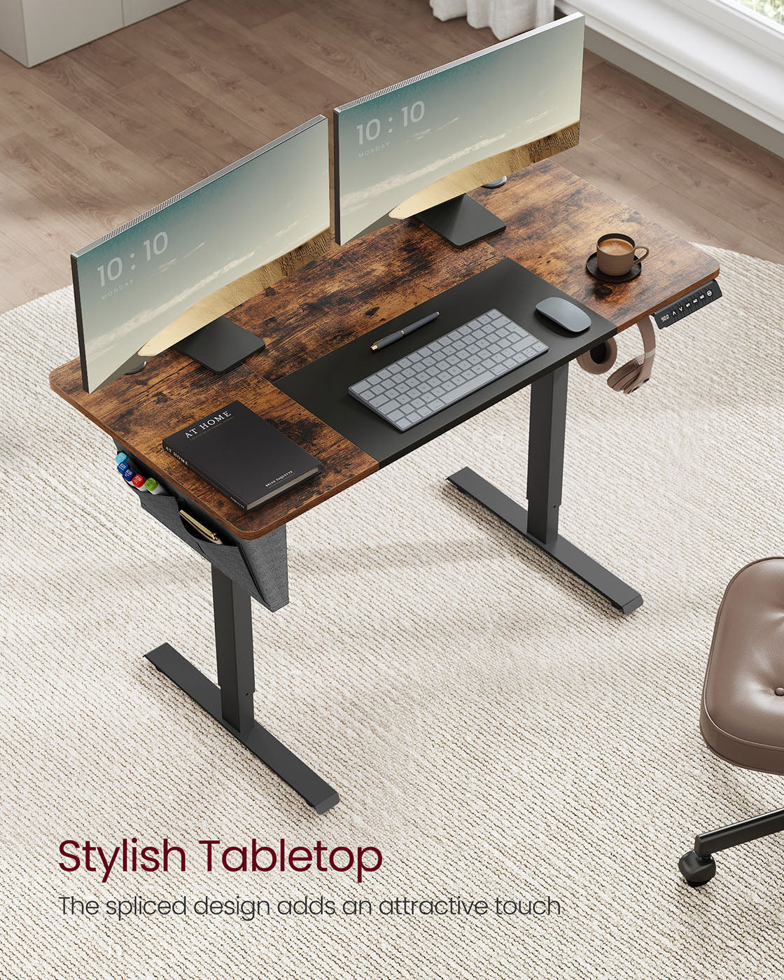 Electric Height Adjustable Standing Desk - Steel and Wood - Rustic Brown and Black - with Memory Settings