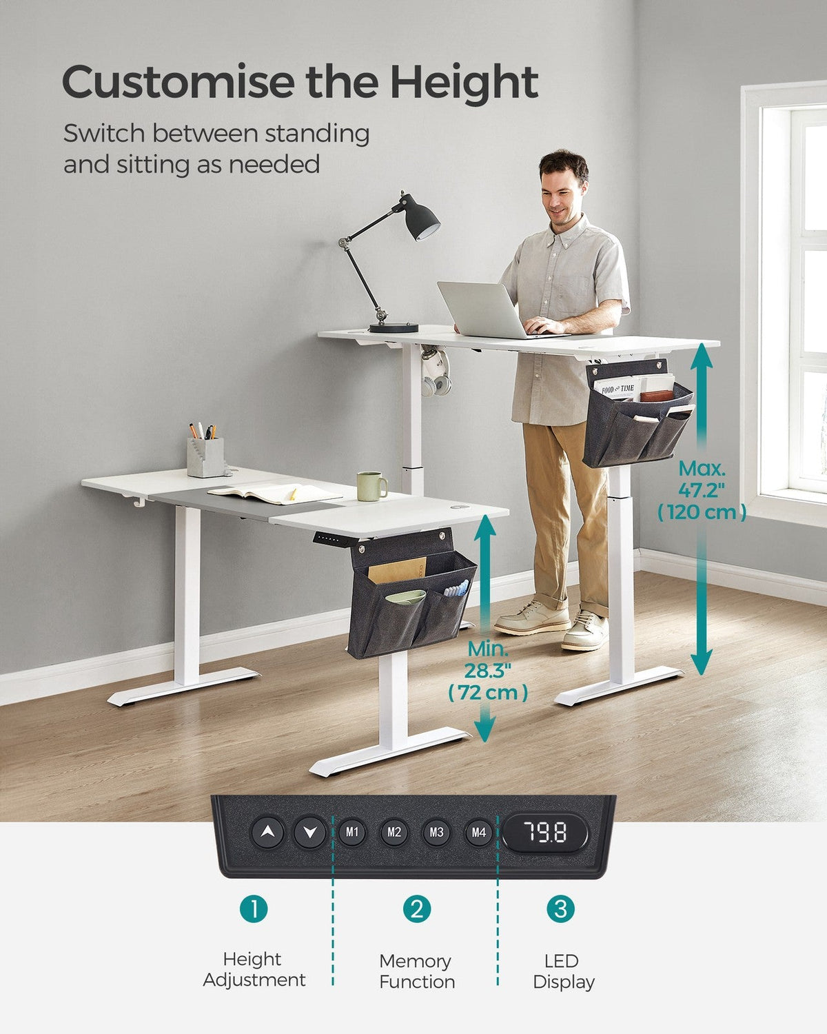 Height Adjustable Desk - Steel and Wood