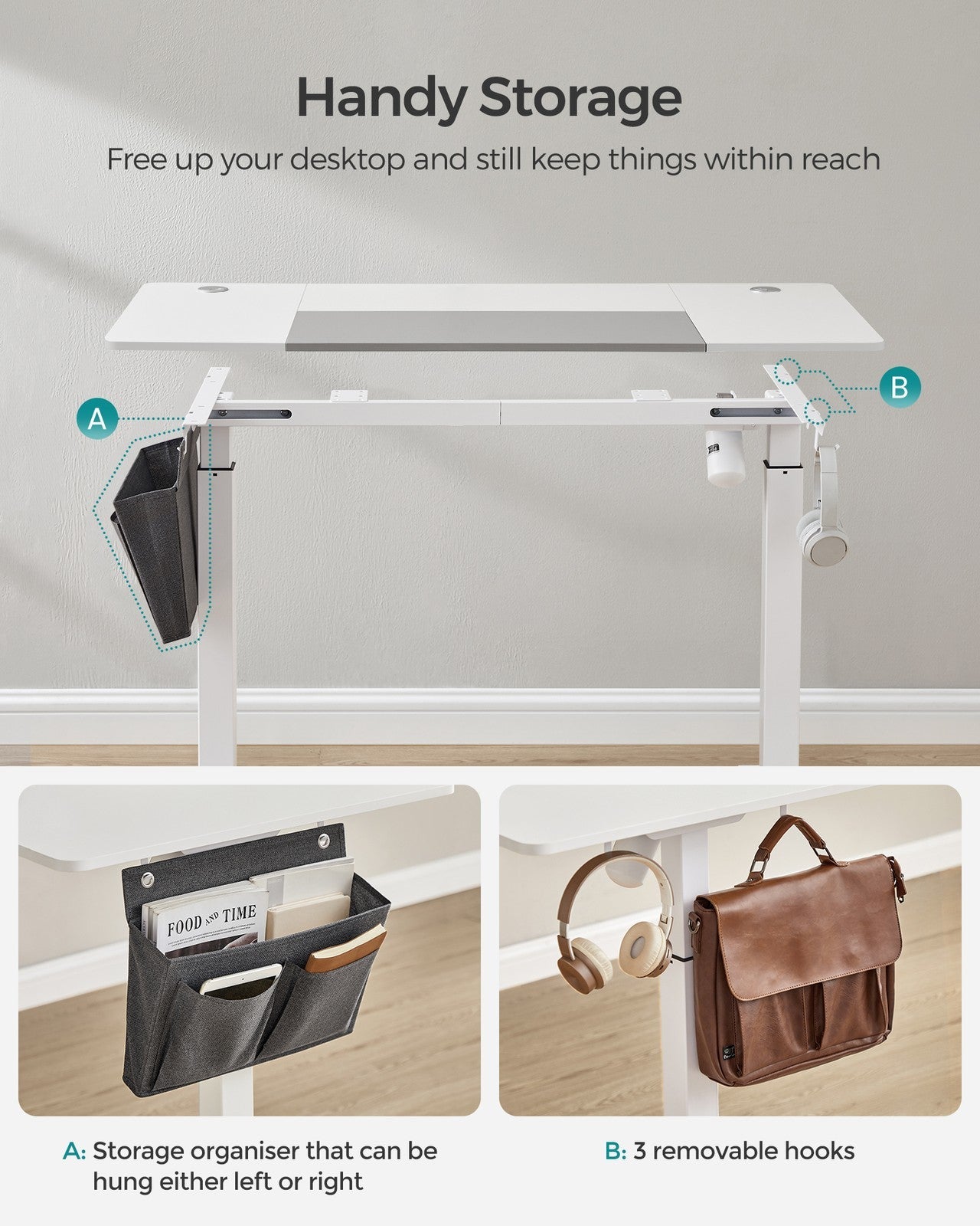 Height Adjustable Desk - Steel and Wood