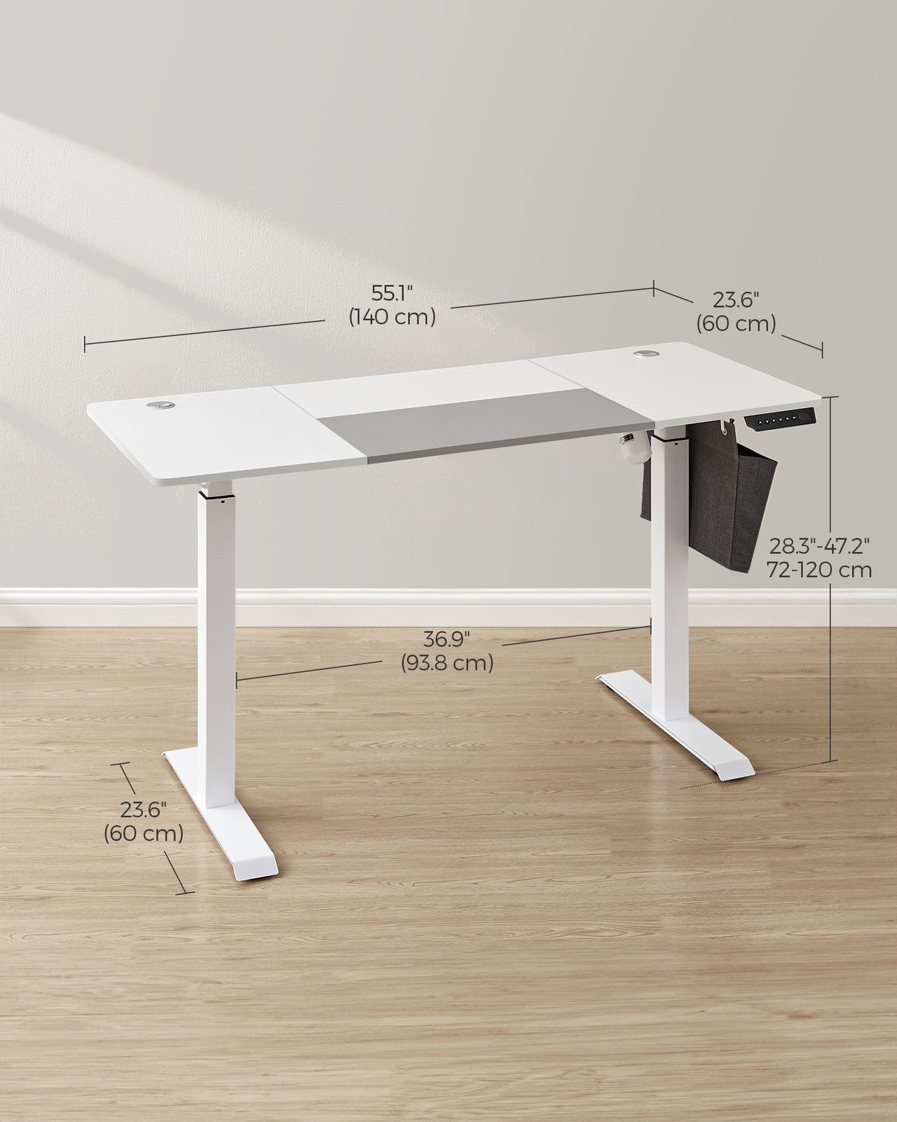 Height Adjustable Desk - Steel and Wood