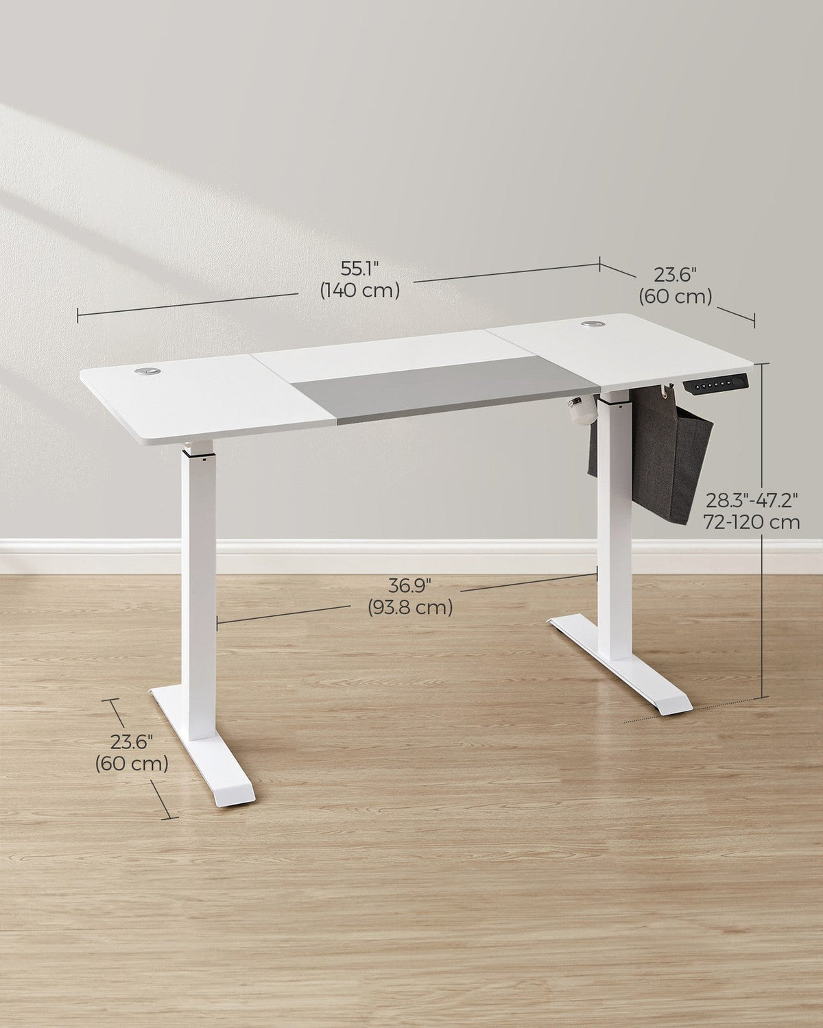 Height Adjustable Desk - Steel and Wood