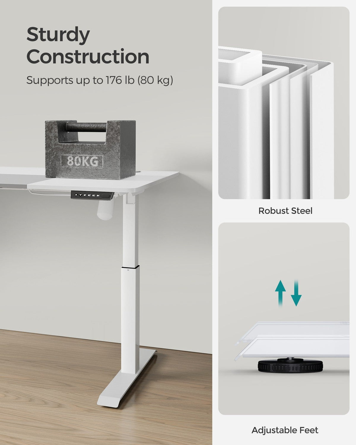 Height Adjustable Desk - Steel and Wood