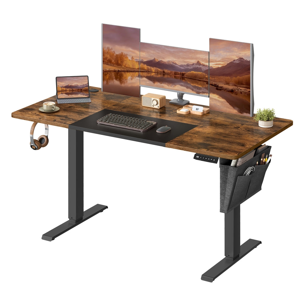 Electric Height Adjustable Standing Desk - Steel and Wood - Rustic Brown and Black - with Memory Settings