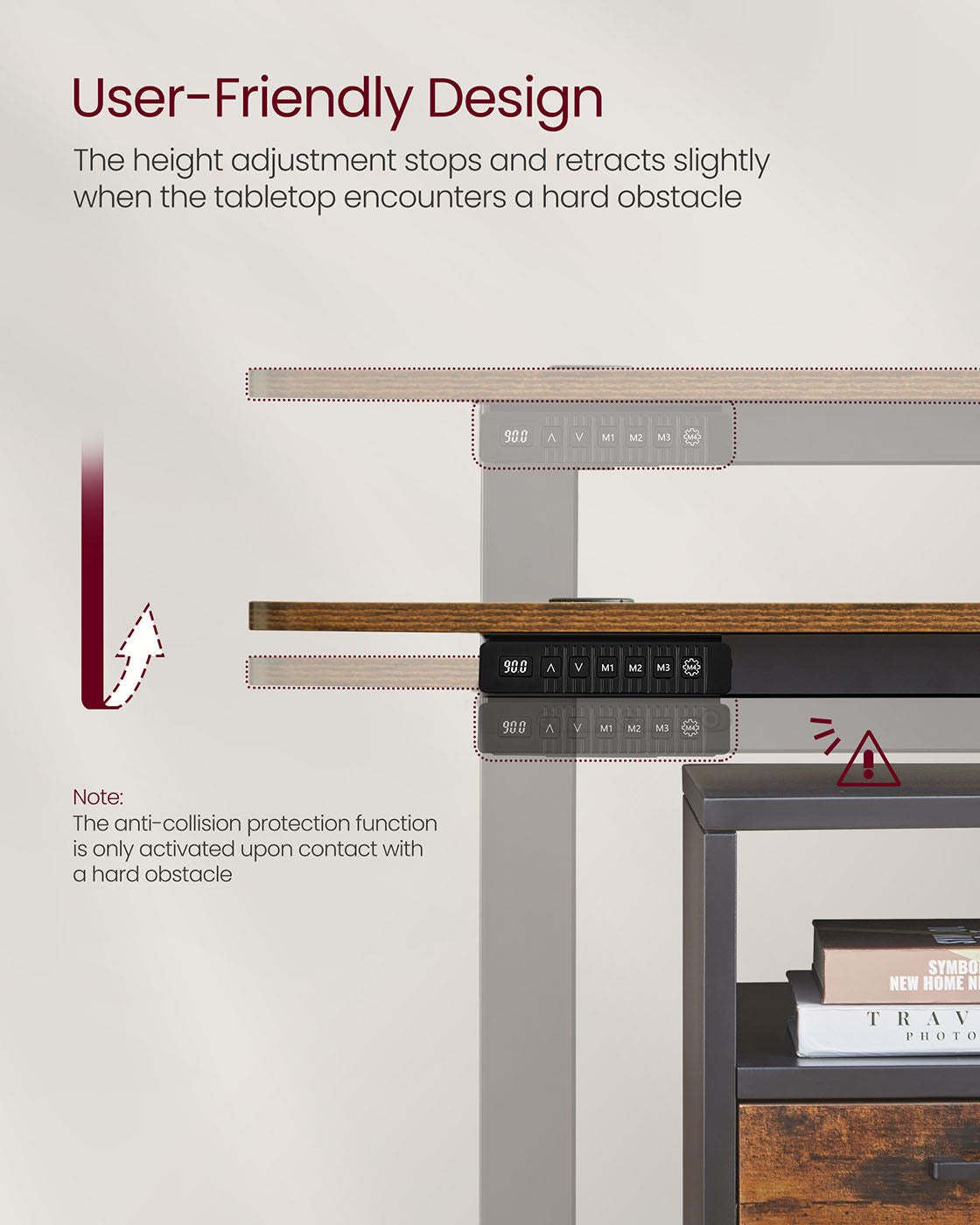 Electric Height Adjustable Standing Desk - Steel and Wood - Rustic Brown and Black - with Memory Settings