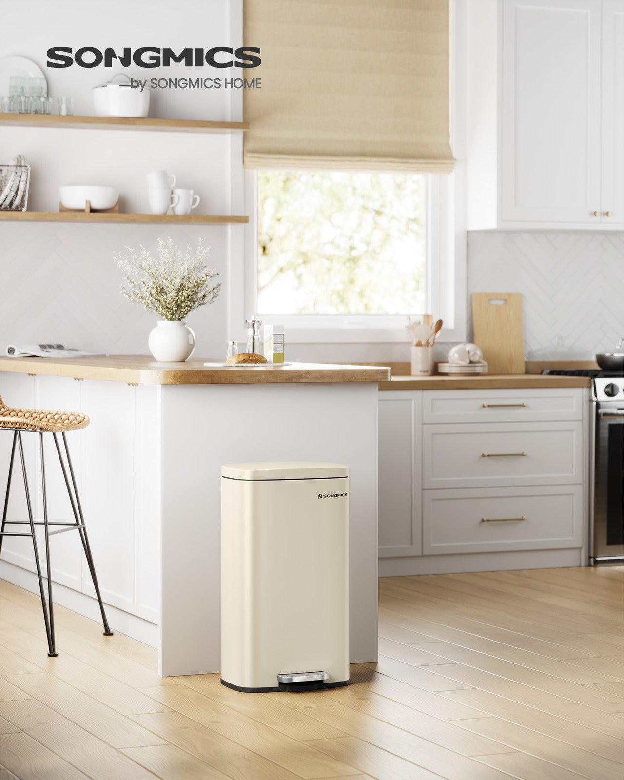 Steel Pedal Kitchen Bin - Steel Bin and Plastic Inner Bucket - Sand Beige