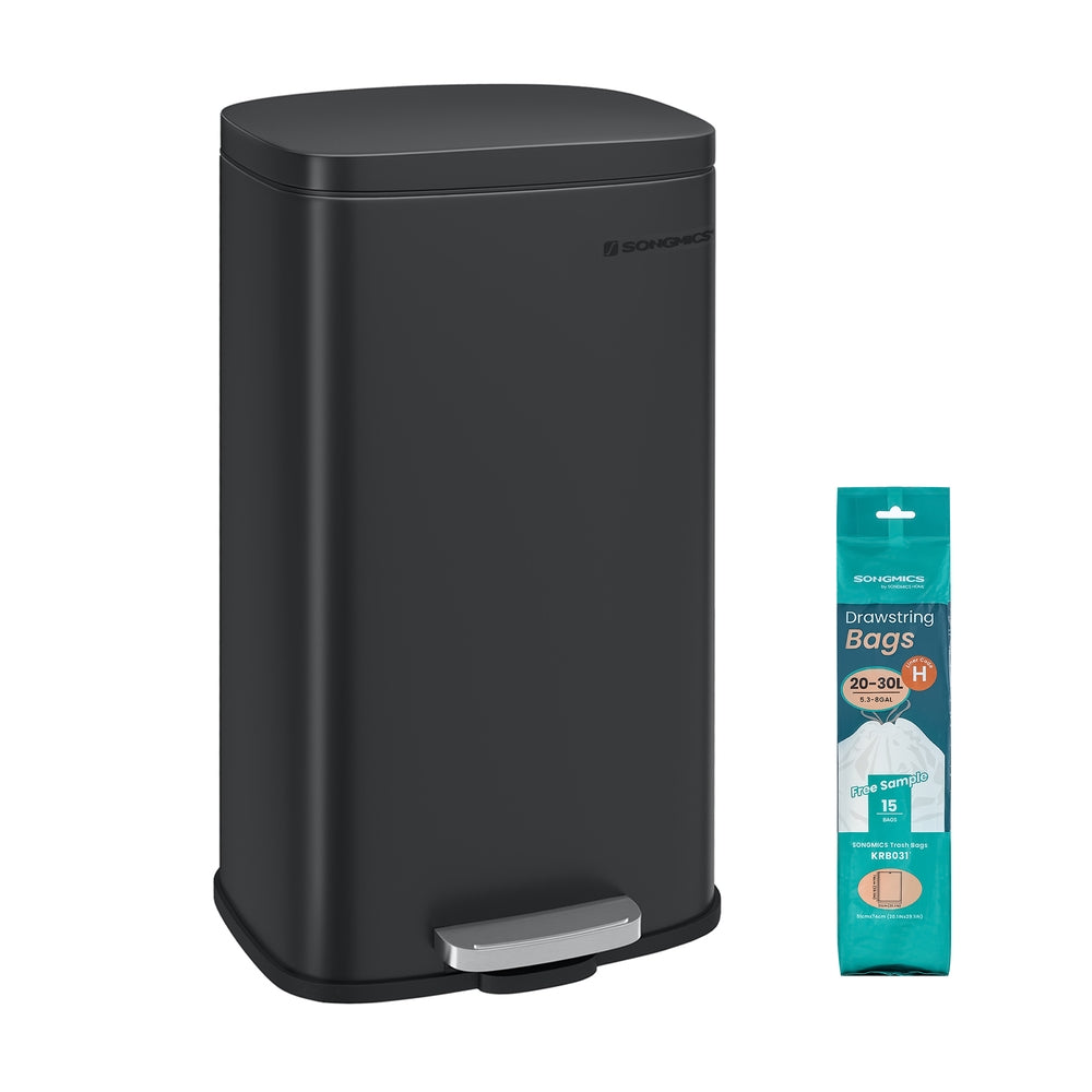 Black Step-On Trash Can for Kitchen - Steel Bin and Plastic Inner Bucket - Black