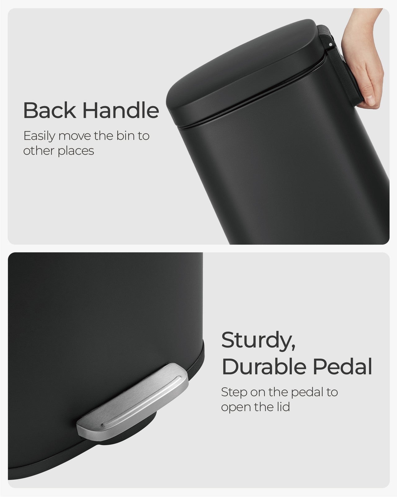 Black Step-On Trash Can for Kitchen - Steel Bin and Plastic Inner Bucket - Black