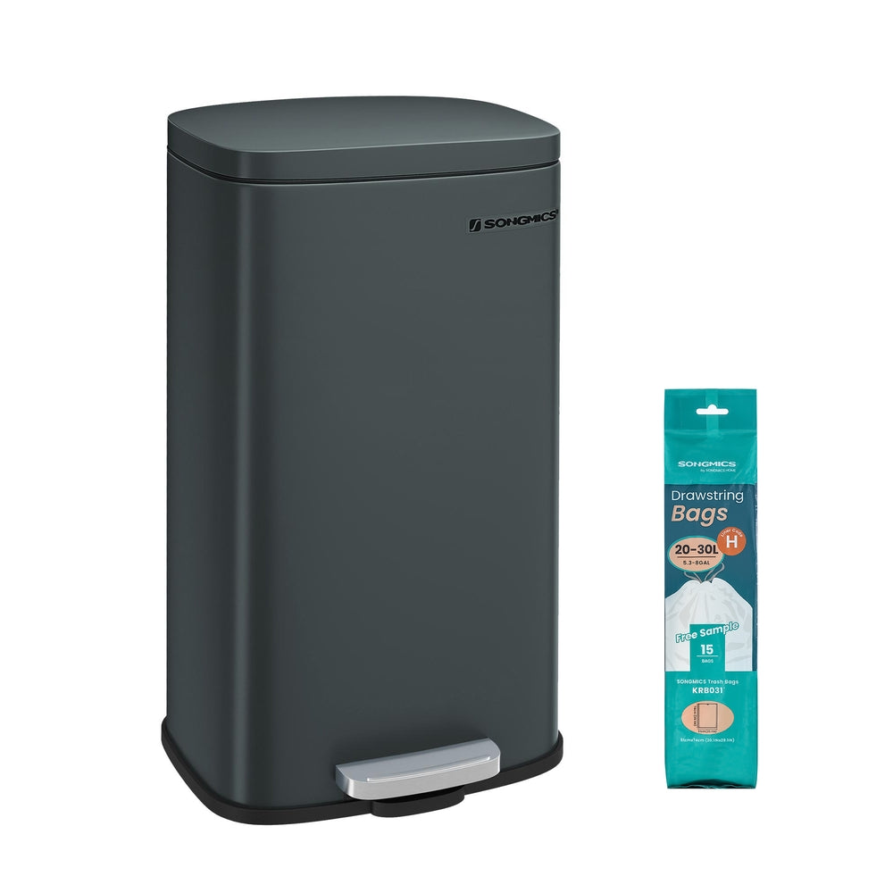 Pedal Trash Can - Powder Coated Steel Bin - Smoky