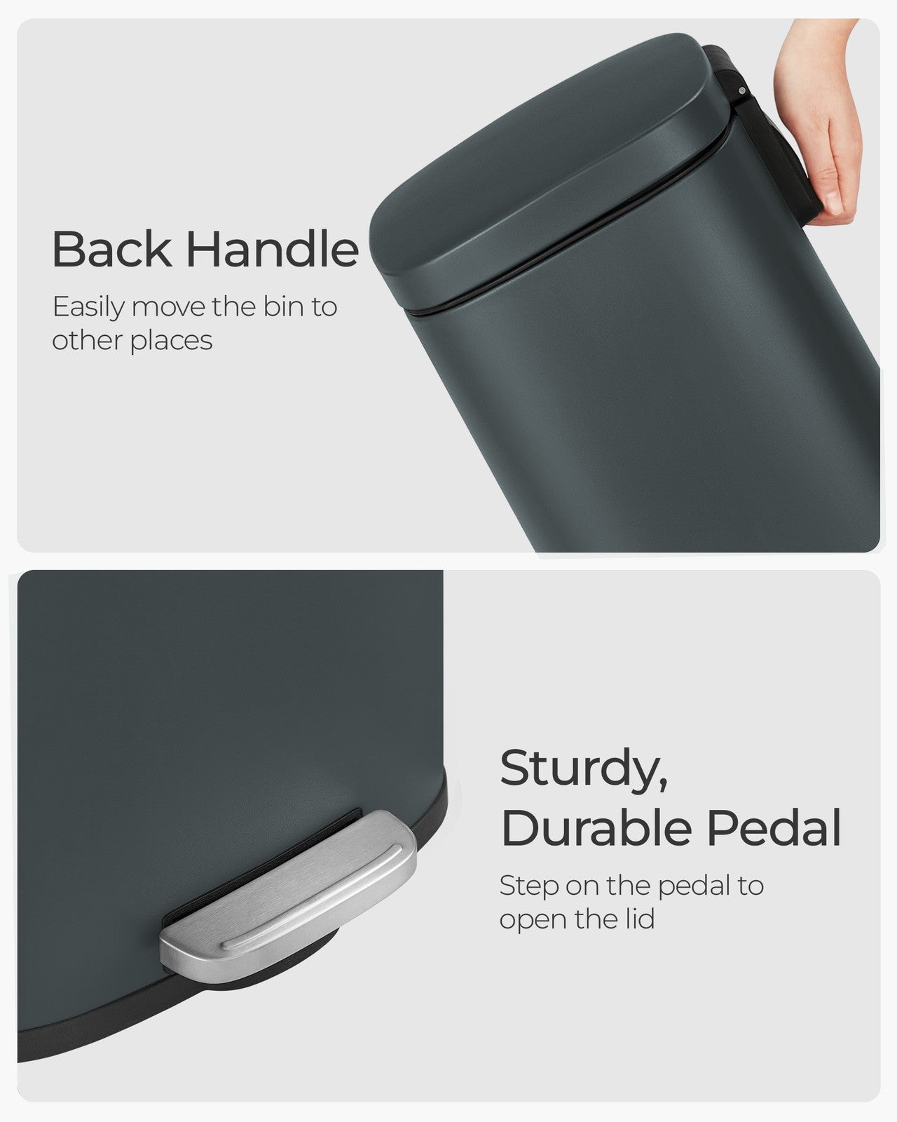 Pedal Trash Can - Powder Coated Steel Bin - Smoky