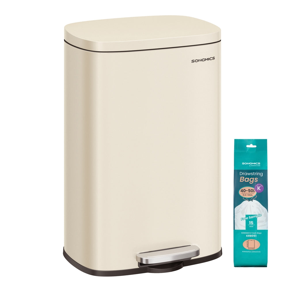 Step-On Pedal Bin for Kitchen - Steel Bin and Plastic Inner Bucket - Sand Beige