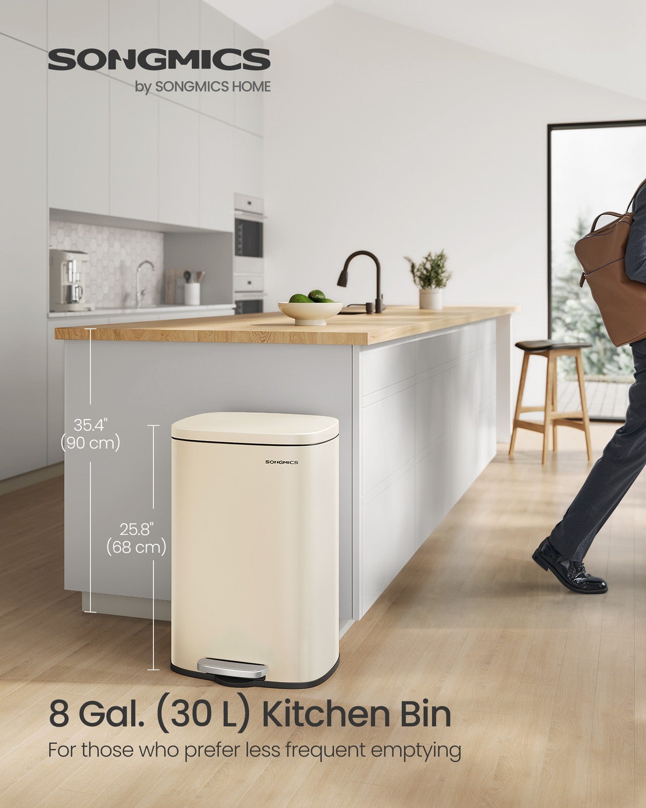 Step-On Pedal Bin for Kitchen - Steel Bin and Plastic Inner Bucket - Sand Beige
