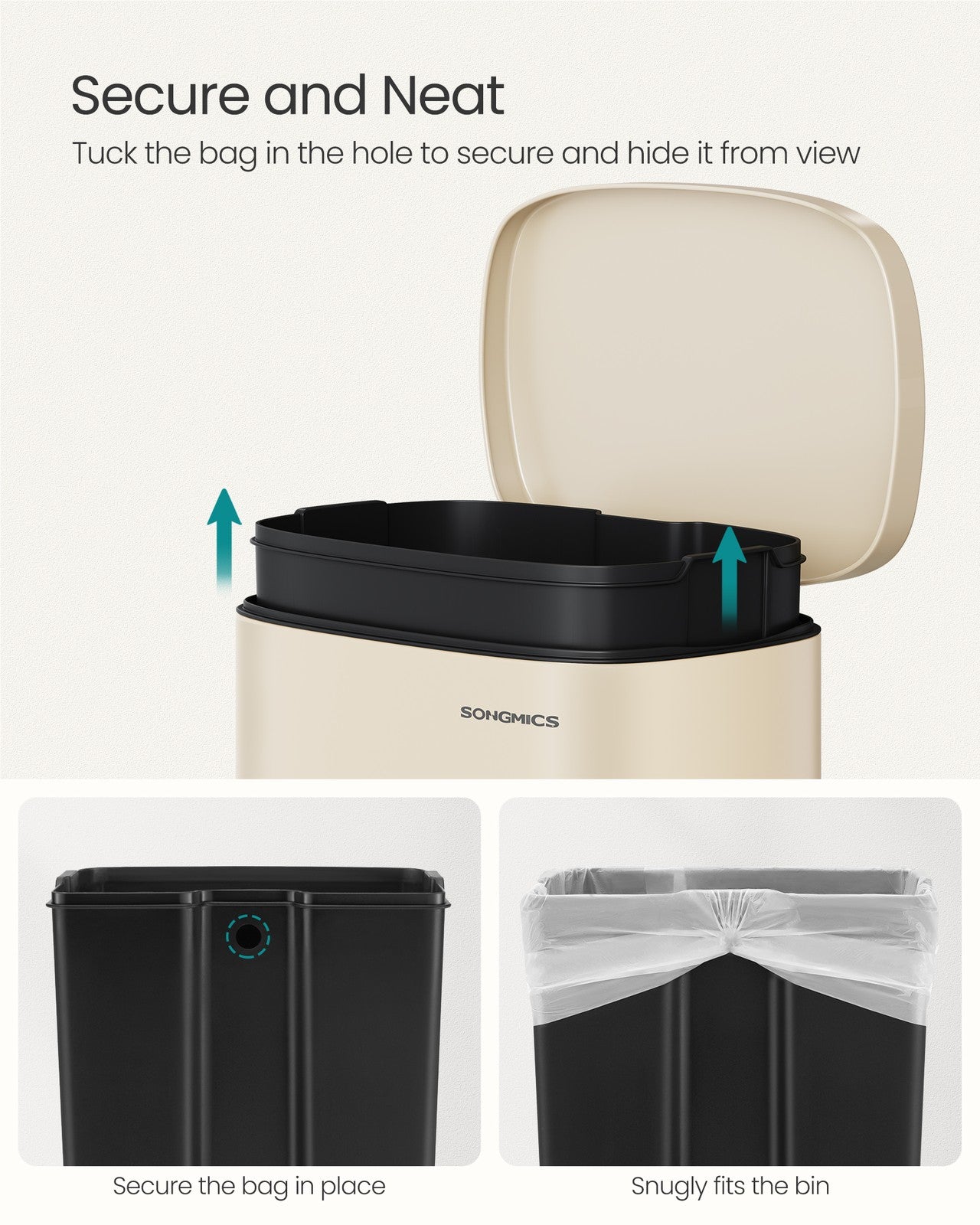 Step-On Pedal Bin for Kitchen - Steel Bin and Plastic Inner Bucket - Sand Beige