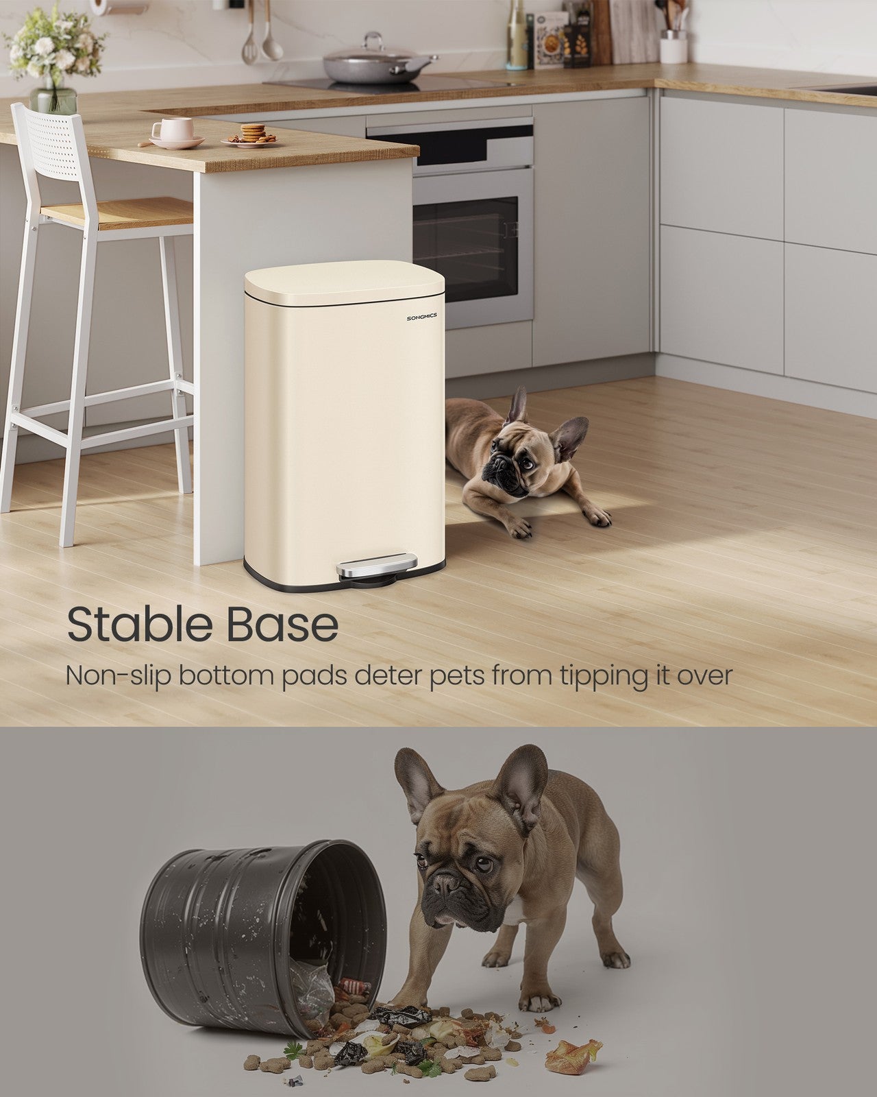 Step-On Pedal Bin for Kitchen - Steel Bin and Plastic Inner Bucket - Sand Beige
