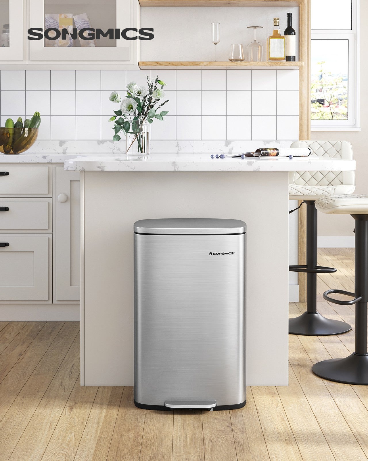 Kitchen Bin - Steel Bin and Plastic Inner Bucket - Silver