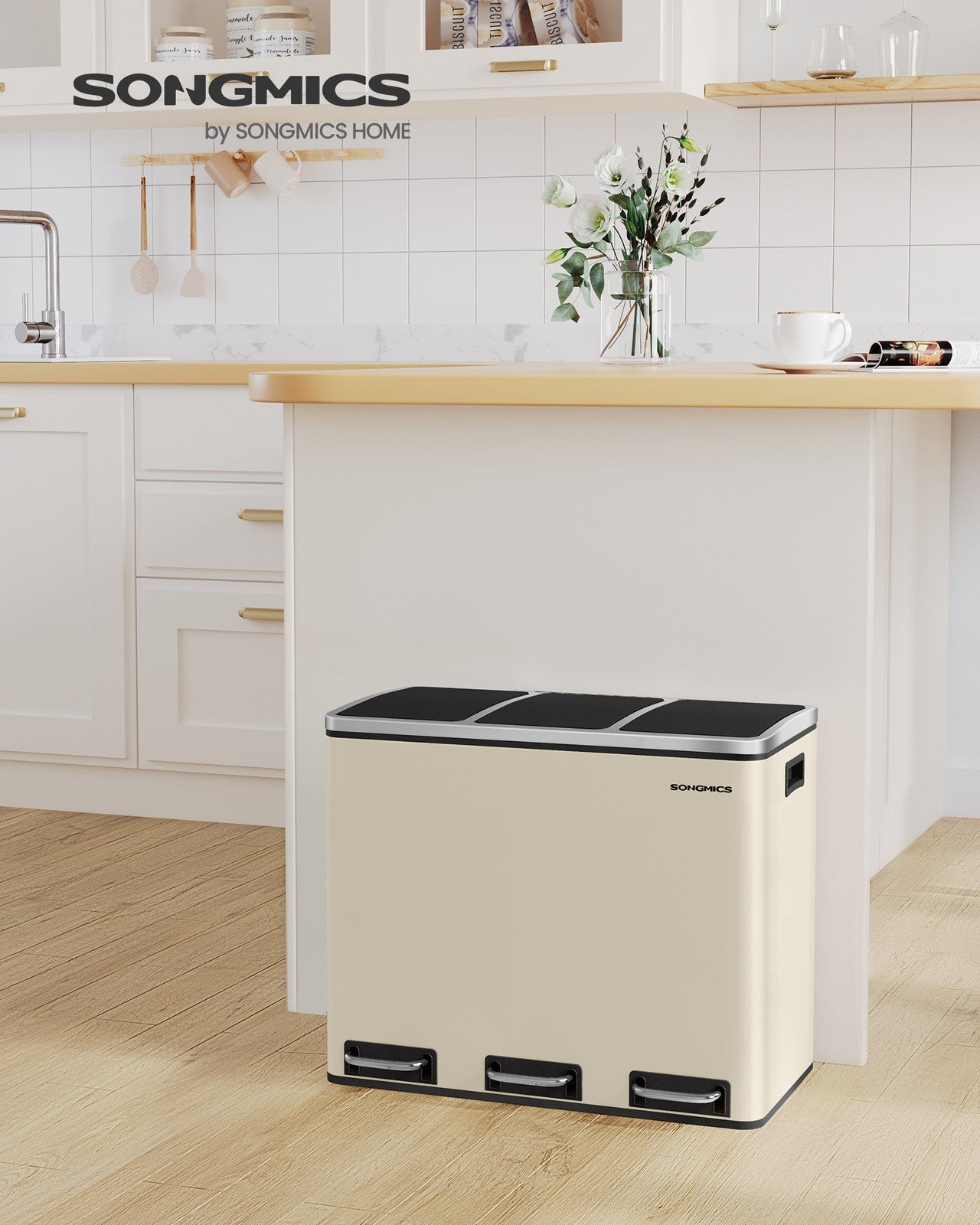 Kitchen Pedal Bin - Steel Bin and PP Plastic Inner Bucket - Sand Beige