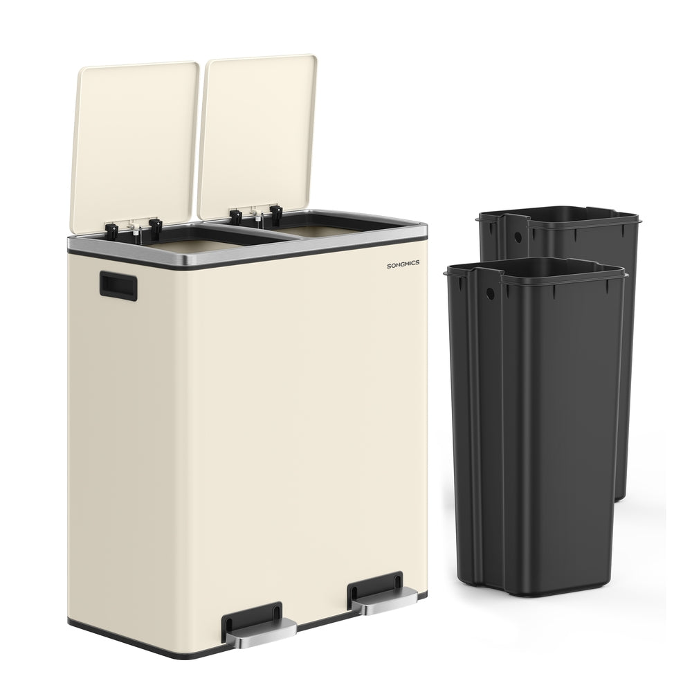 Cream Colour Step-Open Waste Bins - Steel Bin and Plastic Inner Bucket - Cloud