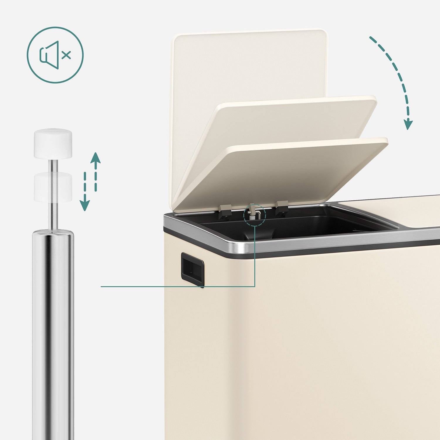 Cream Colour Step-Open Waste Bins - Steel Bin and Plastic Inner Bucket - Cloud