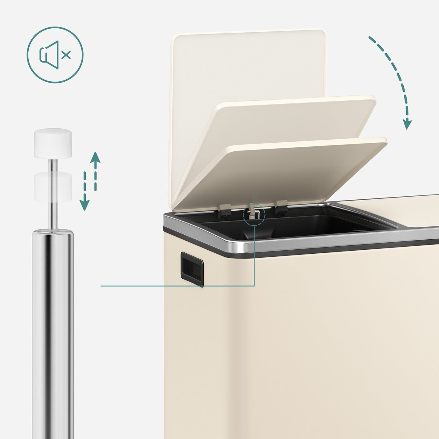 Cream Colour Step-Open Waste Bins - Steel Bin and Plastic Inner Bucket - Cloud