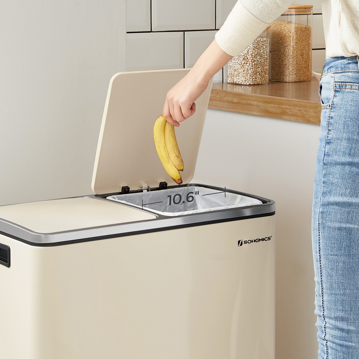 Cream Colour Step-Open Waste Bins - Steel Bin and Plastic Inner Bucket - Cloud