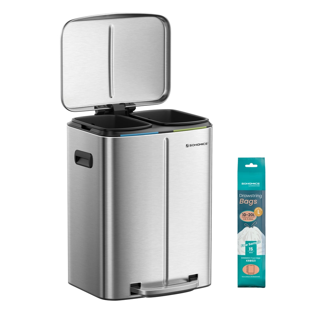 Steel Step-Open Trash Can - Steel Bin and Plastic - Silver