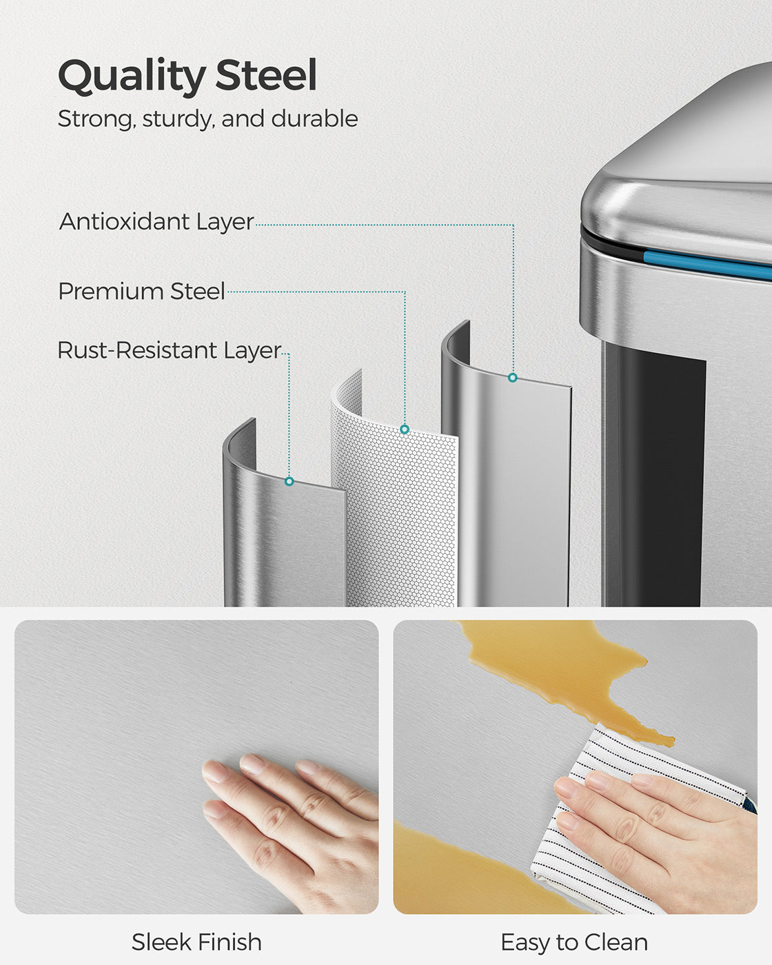 Steel Step-Open Trash Can - Steel Bin and Plastic - Silver