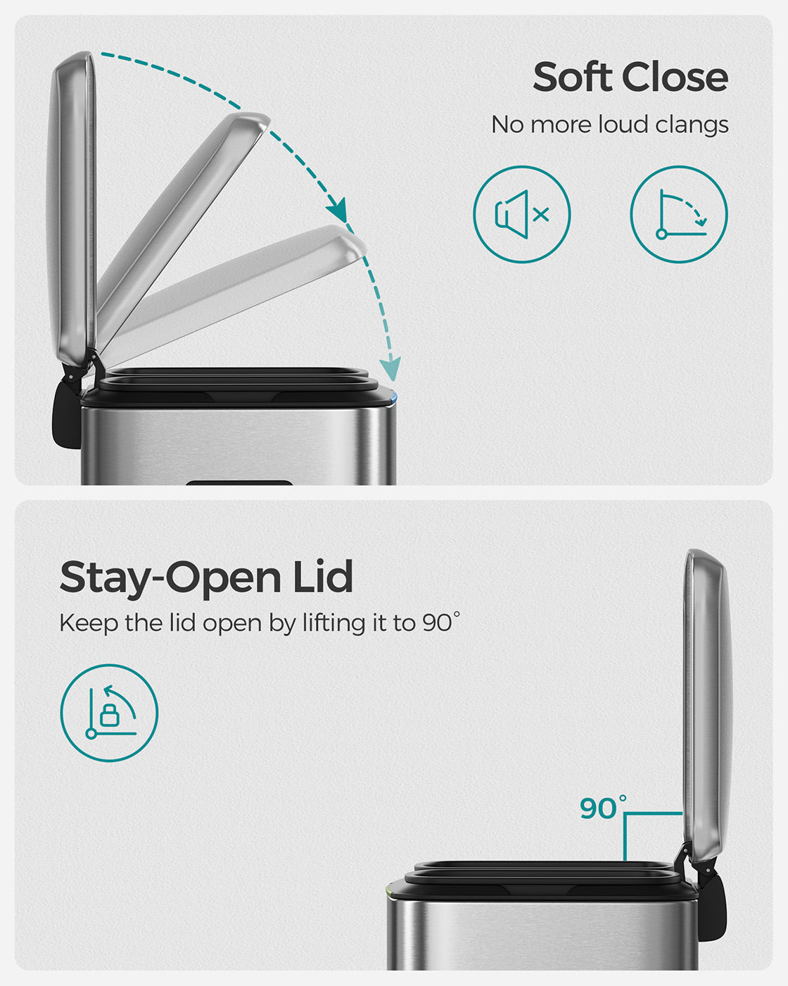 Steel Step-Open Trash Can - Steel Bin and Plastic - Silver