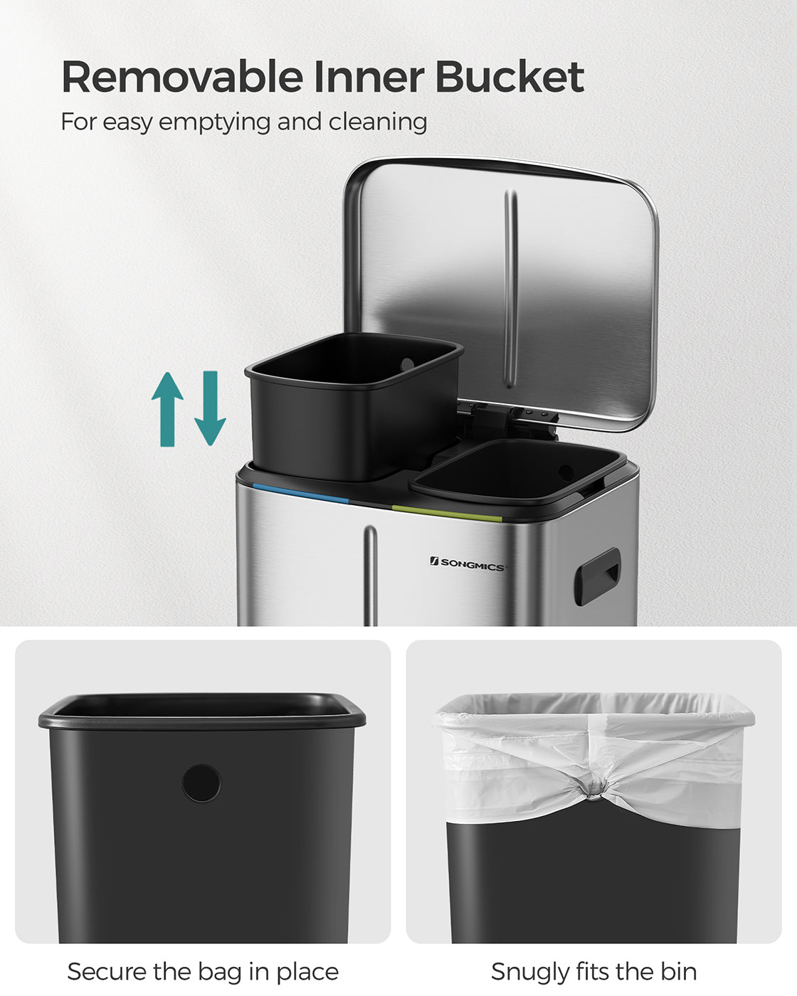 Steel Step-Open Trash Can - Steel Bin and Plastic - Silver