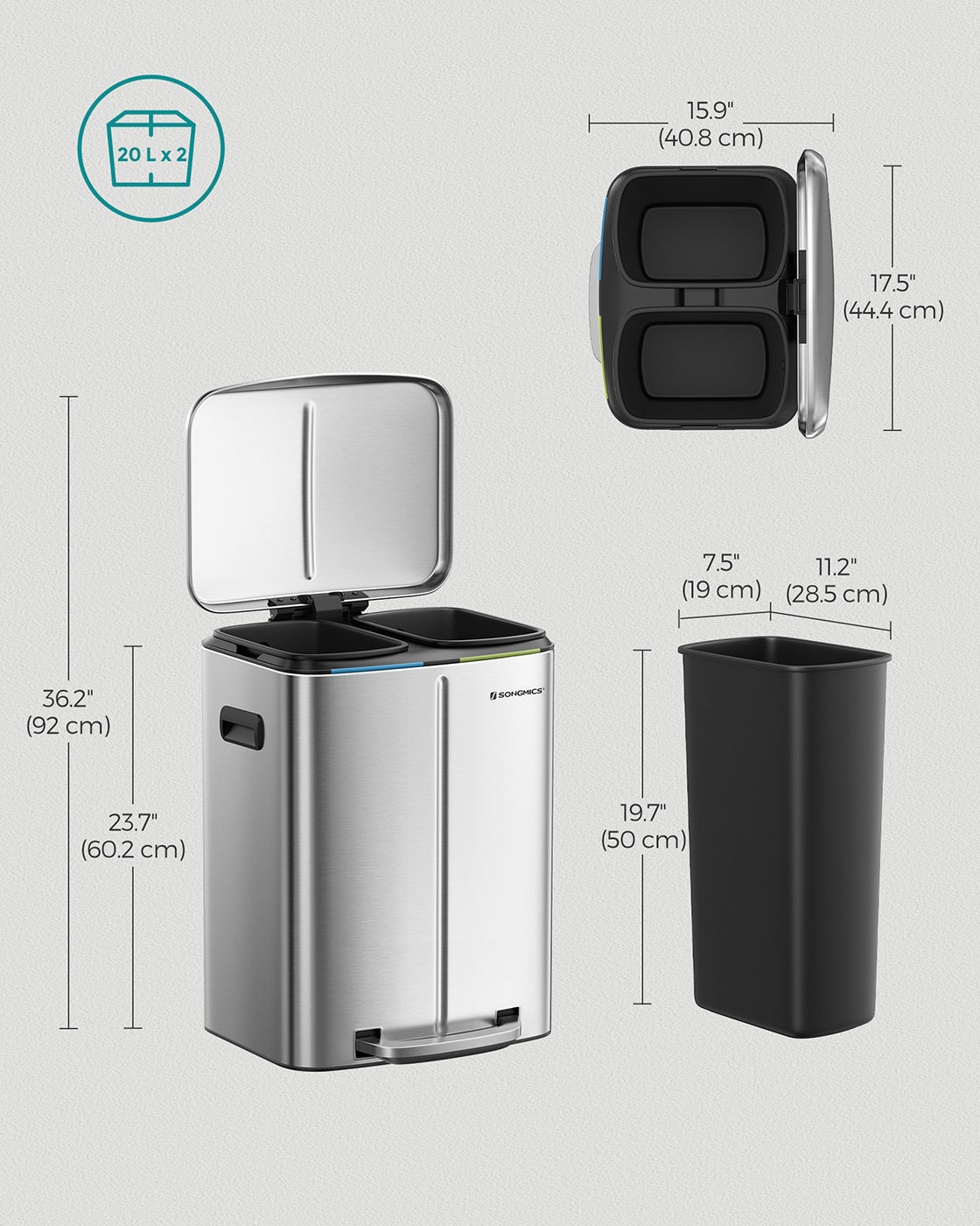 Steel Step-Open Trash Can - Steel Bin and Plastic - Silver