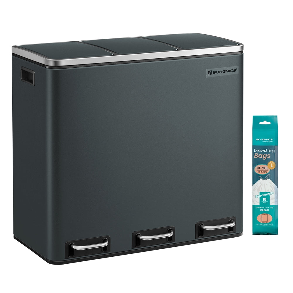 Kitchen Rubbish Bin - Steel and PP Plastic Inner Bucket - Smoky