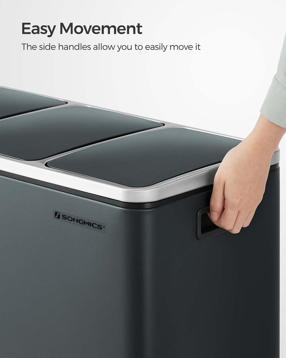 Kitchen Rubbish Bin - Steel and PP Plastic Inner Bucket - Smoky