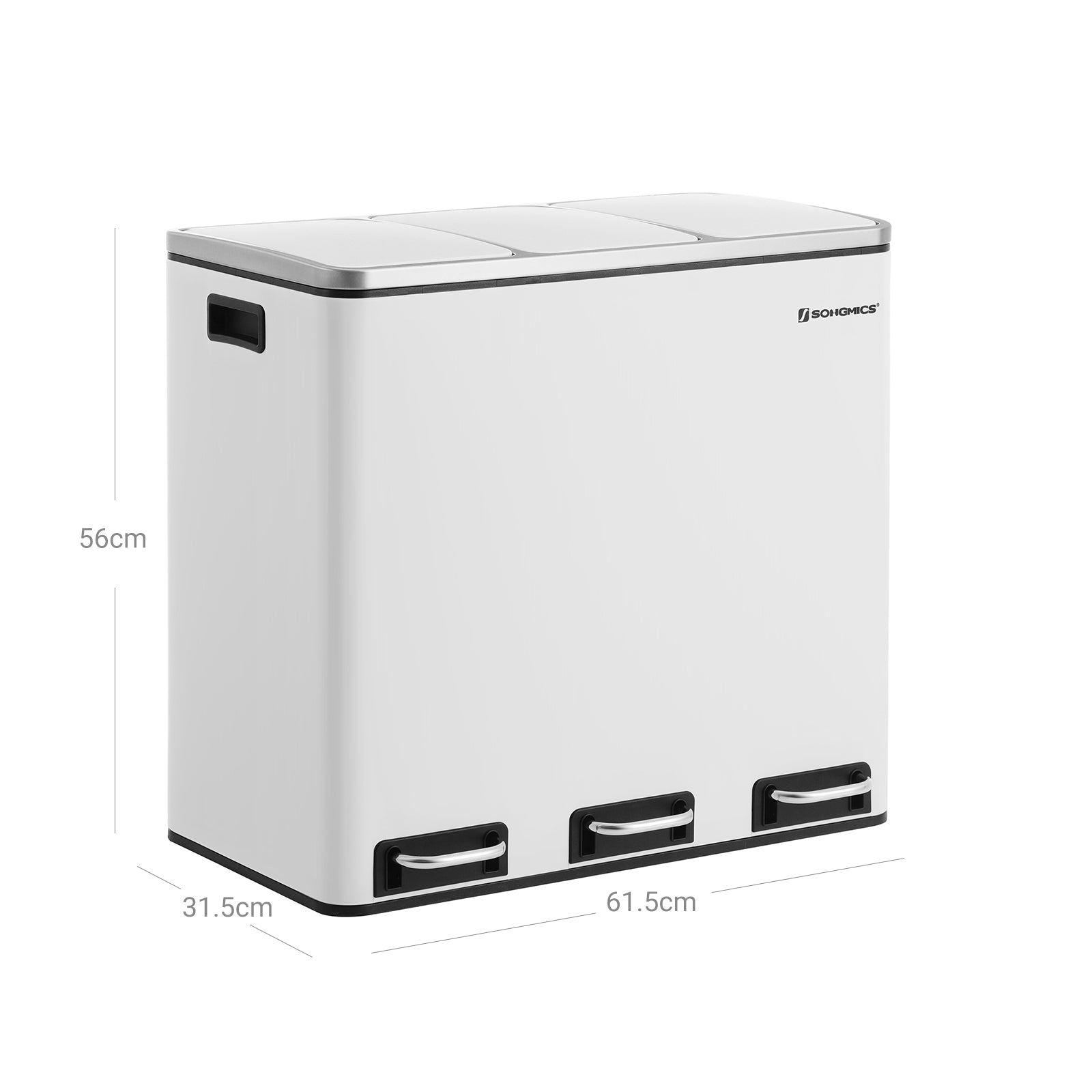 Triple Trash Can - Steel and Plastic Inner Bucket - White