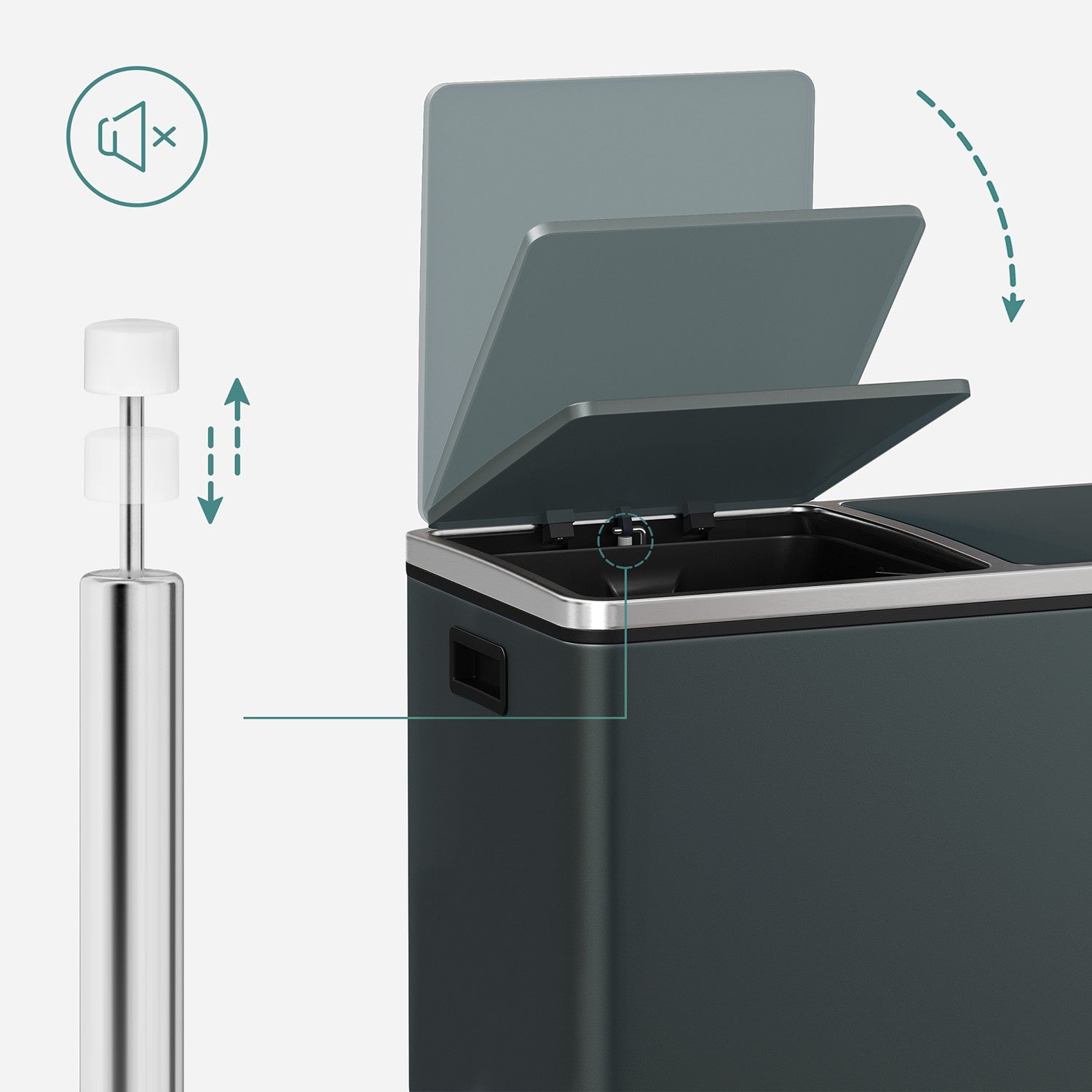 Double Trash Can - Steel Bin and Plastic Inner Bucket - Greenish-gray