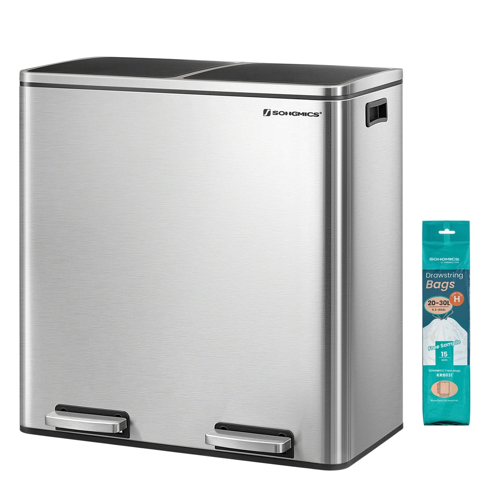 Double Rubbish Bin - Steel Bin and PP Plastic Inner Bucket - Smoky