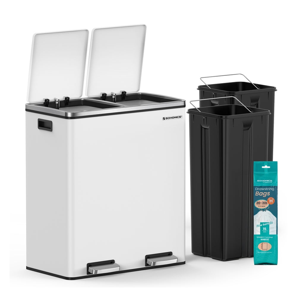 Dual Step Trash Can - Powder-Coated Steel Bin - White