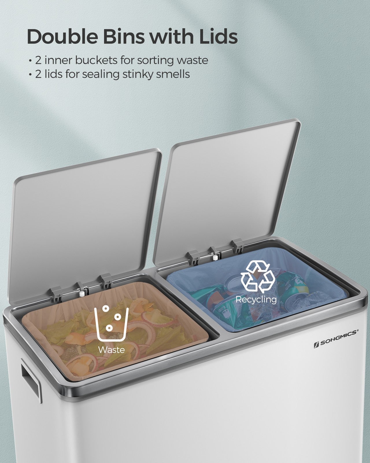 Dual Step Trash Can - Powder-Coated Steel Bin - White