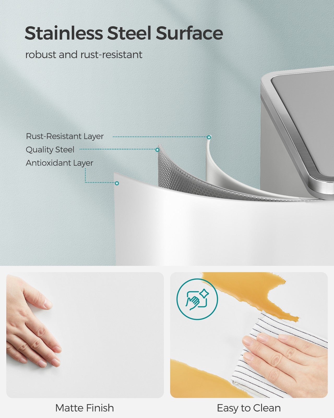 Dual Step Trash Can - Powder-Coated Steel Bin - White