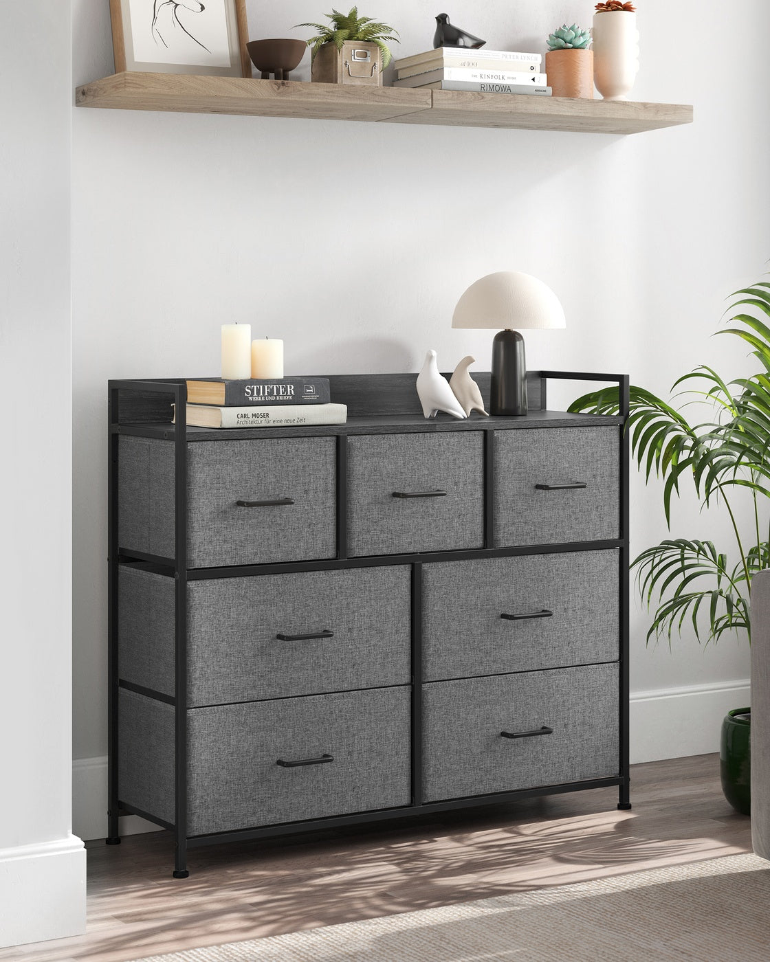 Chest of Drawers, 7 Drawers, Grey - Wood Top and Steel - Slate Grey