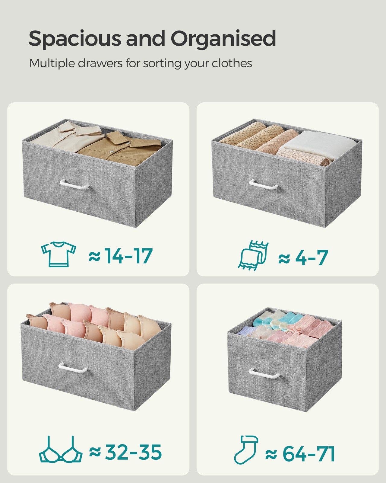 Chest of 7 Drawers - Wood Top and Steel - Dove Grey and Cloud White
