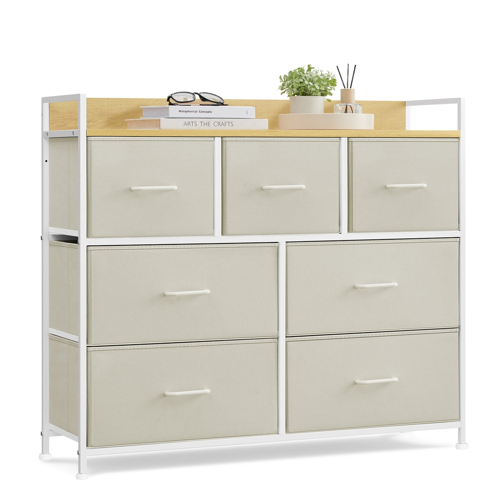 Chest of Drawers - Wood Top and Steel - Cream White