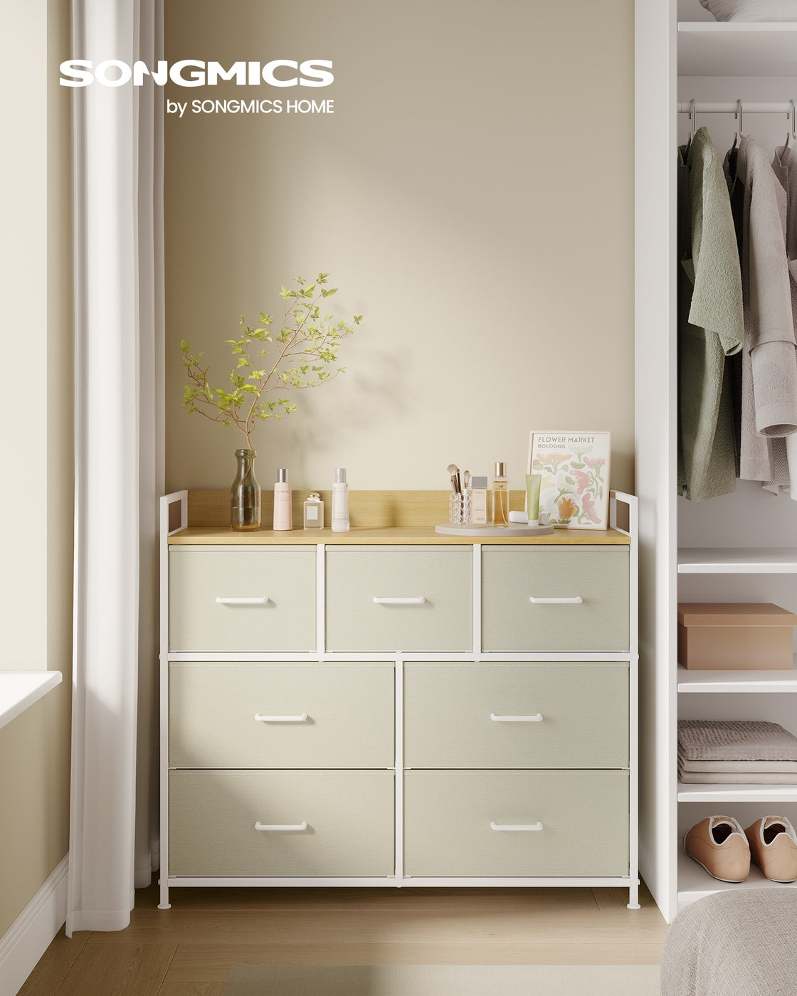 Chest of Drawers - Wood Top and Steel - Cream White