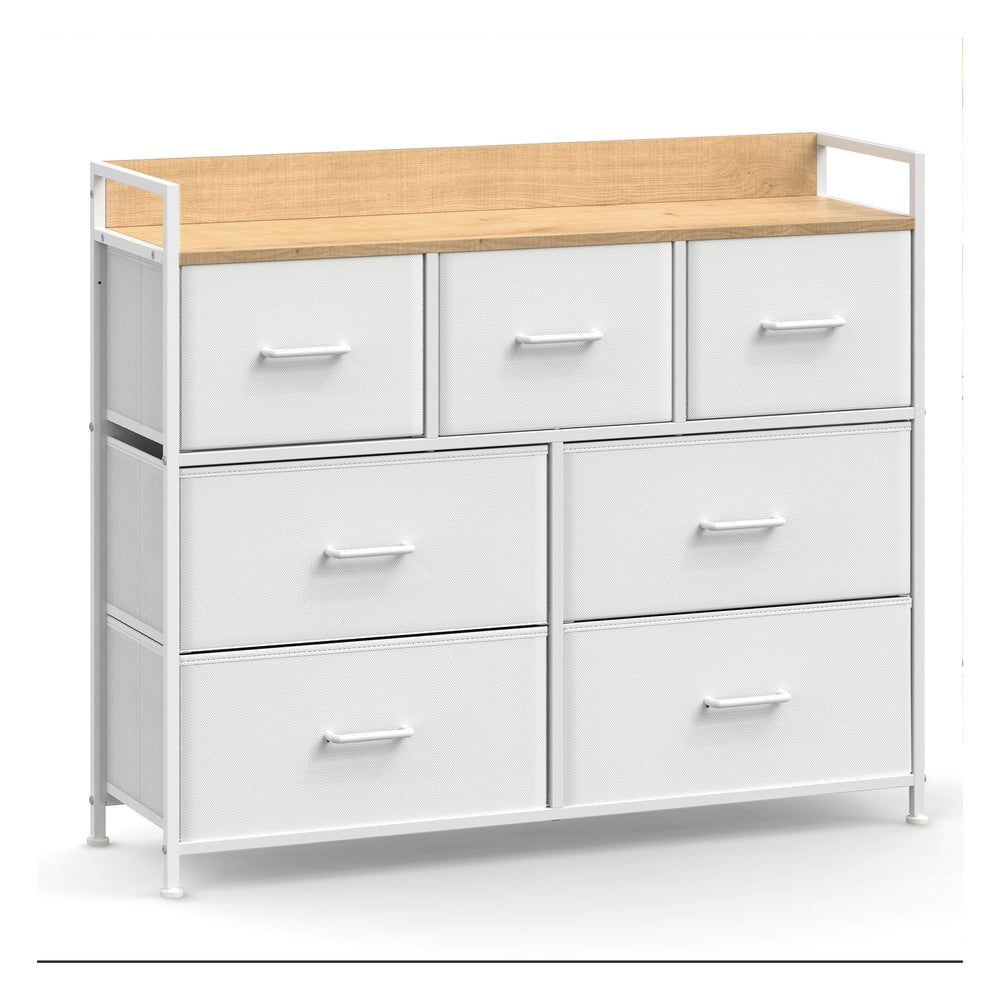 Chest of Drawers, 7 Drawers - Wood and Steel - White and Beige