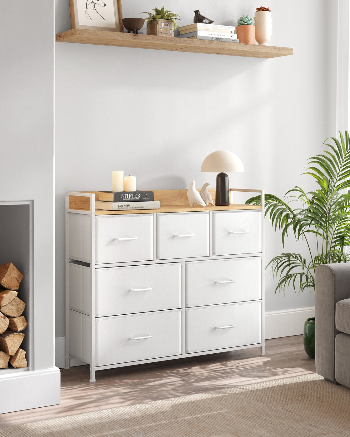 Chest of Drawers, 7 Drawers - Wood and Steel - White and Beige