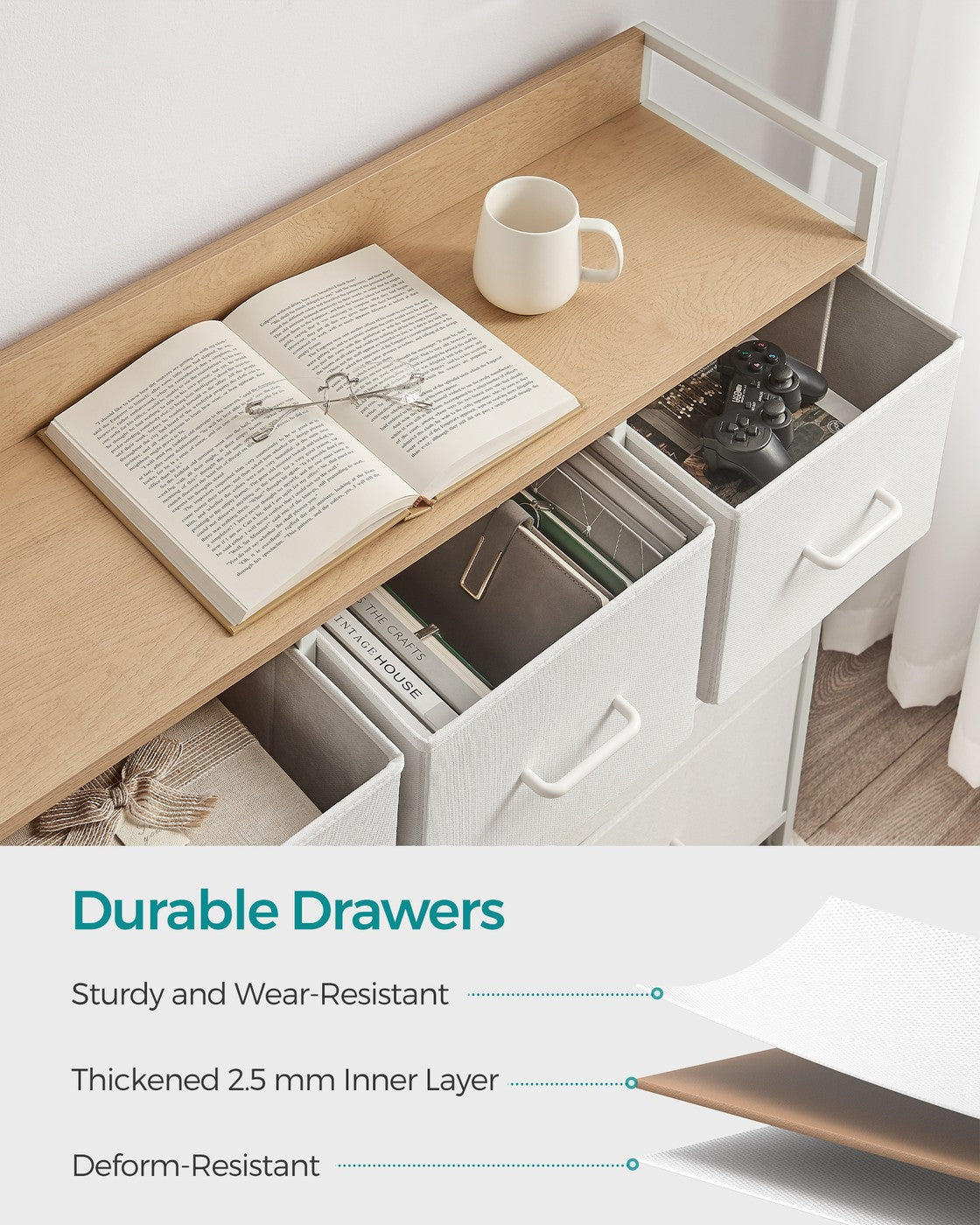 Chest of Drawers, 7 Drawers - Wood and Steel - White and Beige