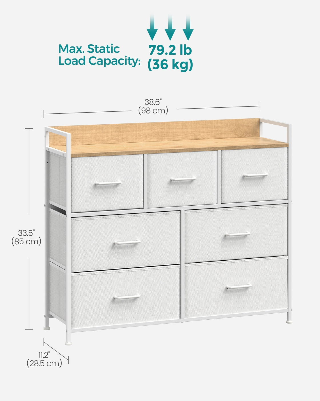 Chest of Drawers, 7 Drawers - Wood and Steel - White and Beige