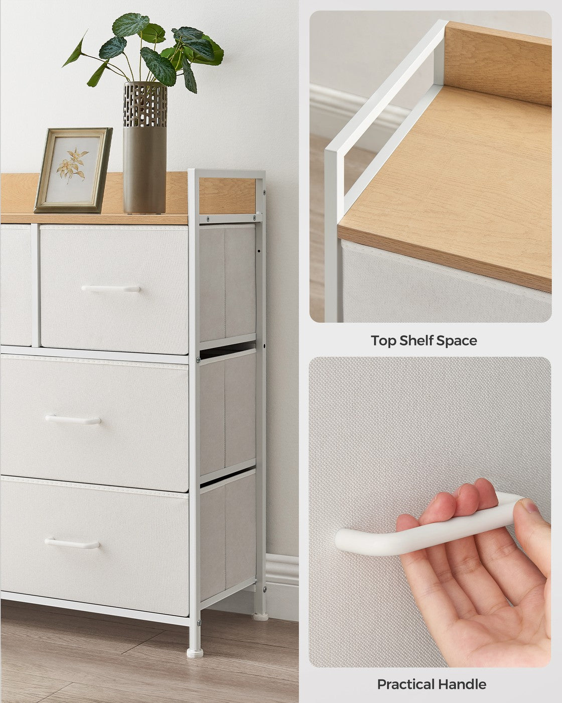 Chest of Drawers, 7 Drawers - Wood and Steel - White and Beige