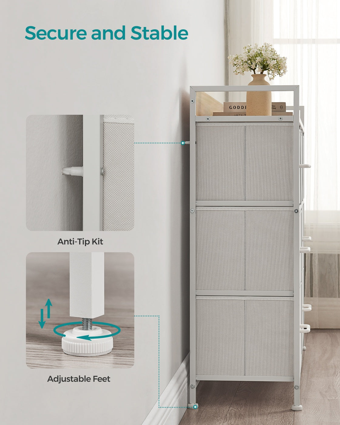 Chest of Drawers, 7 Drawers - Wood and Steel - White and Beige