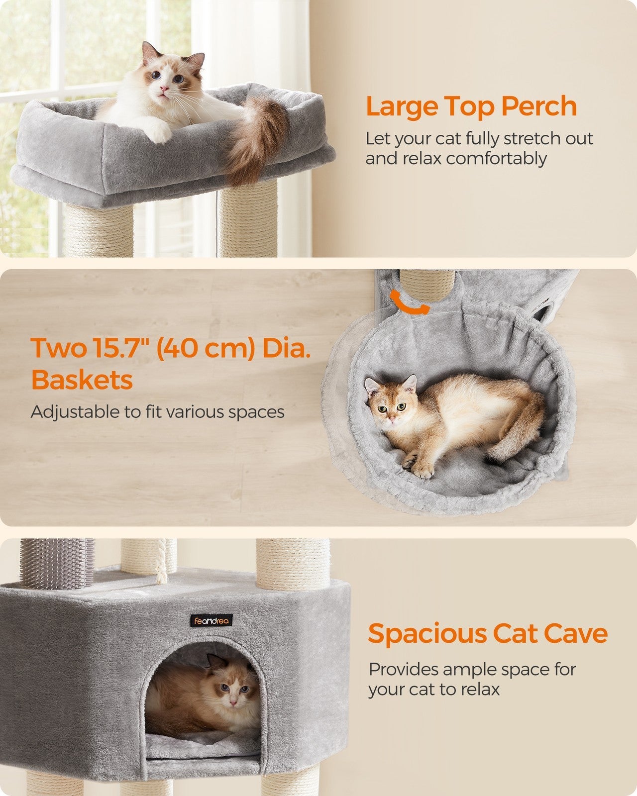 Heavy-Duty Cat Tower - Wood and Plush - Dove Grey