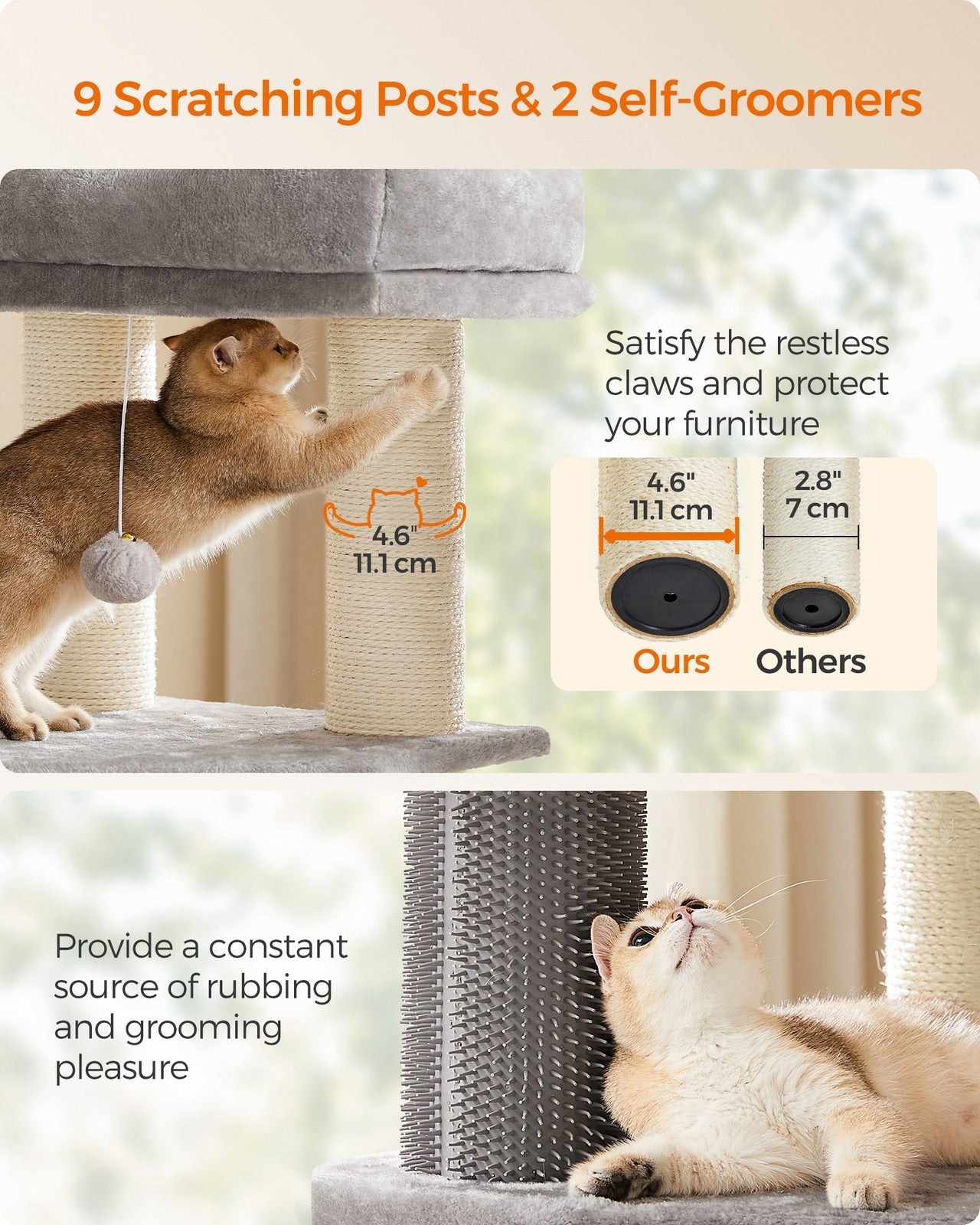 Heavy-Duty Cat Tower - Wood and Plush - Dove Grey