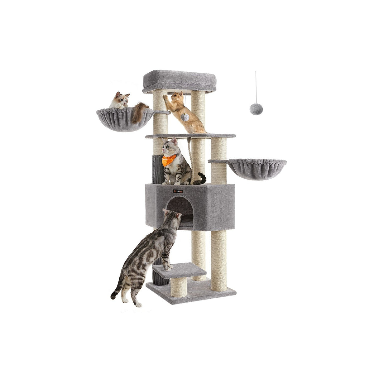 Heavy-Duty Cat Tower - Wood and Plush - Dove Grey
