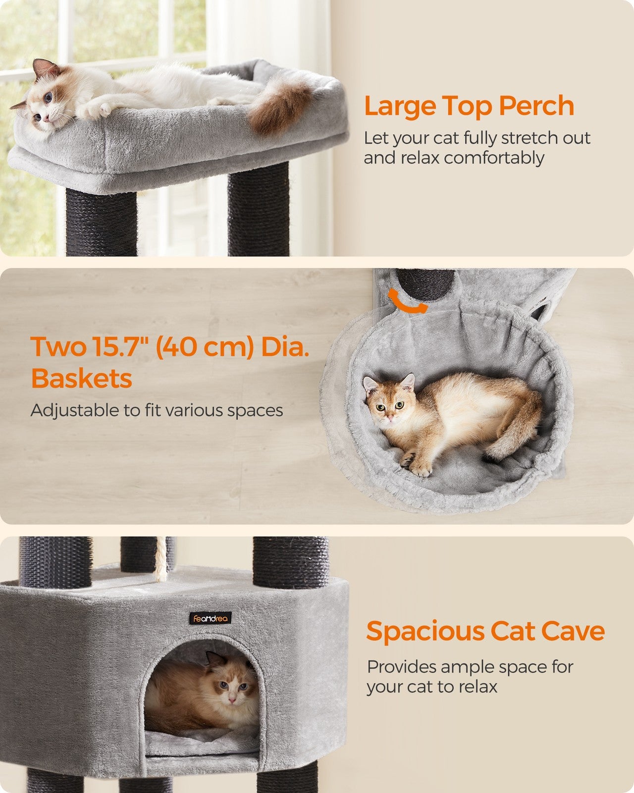 Heavy-Duty Cat Tower - Wood and Plush - Dove Grey